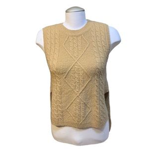 FOREVER 21 Tan Cable Knit Long Back Sleeveless Sweater Size Small
